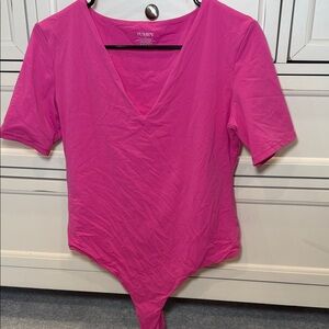 Pumiey Women’s Bright Pink V‑Neck Short Sleeve Bodysuit